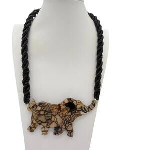 Elephant Charm Necklace Chunky Vintage Lee Sands Inlay